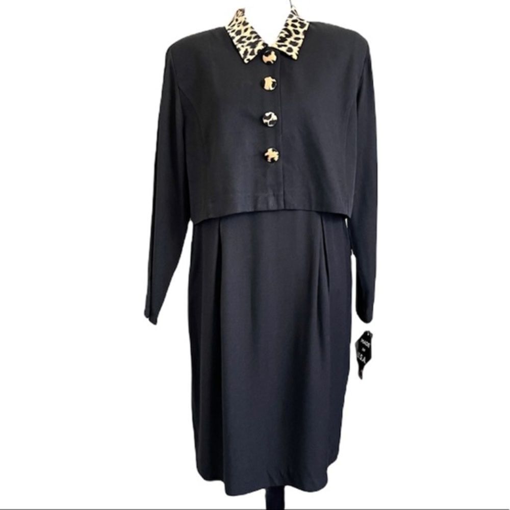 VTG VIRGO II Black Leopard Print Collar dress